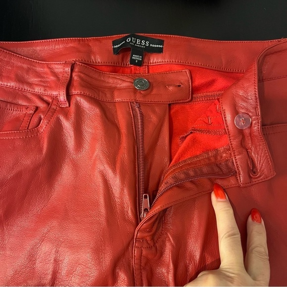 Guess faux leather vegan casual chino pant, red, sz 8, stretchy, NWOT - Picture 11 of 16